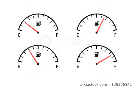 Fuel gauge remaining meter set (empty, low, medium, full) indicator material 138366542