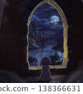 A girl gazing at the castle at night 138366631
