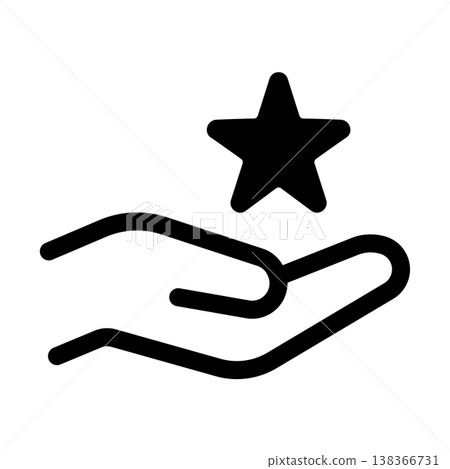 Icon representing reviews and recommendations: A star on a hand Icon representing reviews and recommendations: A star on a hand 138366731