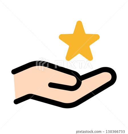 Icon representing reviews and recommendations: A star on a hand Icon representing reviews and recommendations: A star on a hand 138366733