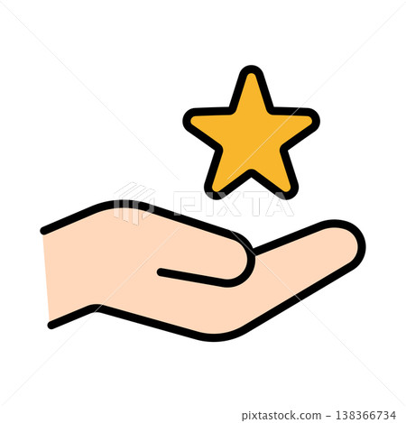 Icon representing reviews and recommendations: A star on a hand Icon representing reviews and recommendations: A star on a hand 138366734