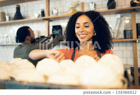 Happy woman, barista and coffee at cafe for drink, beverage or breakfast at retail store or shop. Female person, employee or waiter smile for tea, preparation or service on counter at restaurant Happy woman, barista and coffee at cafe for drink, beverage or breakfast at retail store or shop. Female person, employee or waiter smile for tea, preparation or service on counter at restaurant 138366812