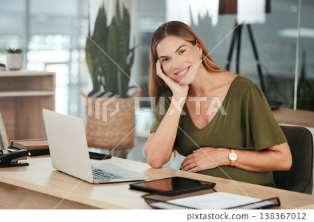 Woman, smile and pregnant with portrait in office and laptop with happiness, healthy and workplace. Belly, maternity and employee for pregnancy, career and love with affection, care and excited Woman, smile and pregnant with portrait in office and laptop with happiness, healthy and workplace. Belly, maternity and employee for pregnancy, career and love with affection, care and excited 138367012