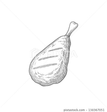 Sketch of meat product. Handdrawn beef, lamb and pork steak extra or medium rare. Grilled sausage 138367051