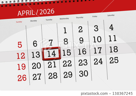 Calendar 2026, deadline, day, month, page, organizer, date, April, tuesday, number 14 138367245