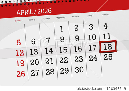 Calendar 2026, deadline, day, month, page, organizer, date, April, saturday, number 18 Calendar 2026, deadline, day, month, page, organizer, date, April, saturday, number 18 138367249