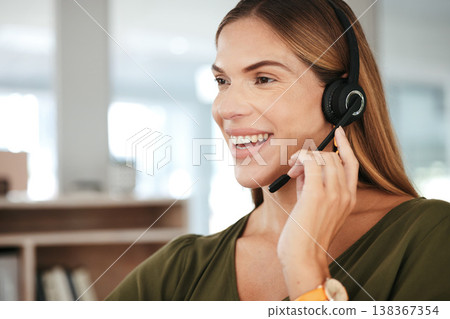 Woman, smile and headset, callcenter and contact us with phone call, communication and customer service. Telecom, help desk and consultant with mic, CRM or advice with technology and telemarketing Woman, smile and headset, callcenter and contact us with phone call, communication and customer service. Telecom, help desk and consultant with mic, CRM or advice with technology and telemarketing 138367354