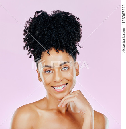 Smile, natural beauty and portrait of woman in studio with glowing skin results on pink background. Happy, face and female model with cosmetic satisfaction, wellness and skincare, treatment or shine Smile, natural beauty and portrait of woman in studio with glowing skin results on pink background. Happy, face and female model with cosmetic satisfaction, wellness and skincare, treatment or shine 138367363