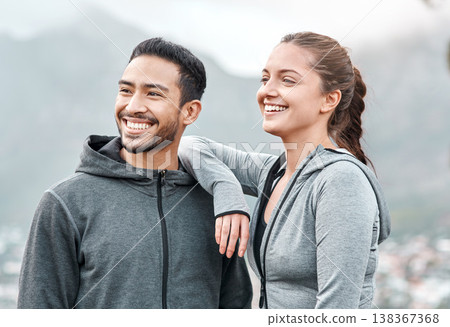 Relax, laugh and fitness with couple in nature for cardio challenge, bonding and workout. Wellness, support and runner practice with man and woman outdoor for training, exercise and joke together Relax, laugh and fitness with couple in nature for cardio challenge, bonding and workout. Wellness, support and runner practice with man and woman outdoor for training, exercise and joke together 138367368