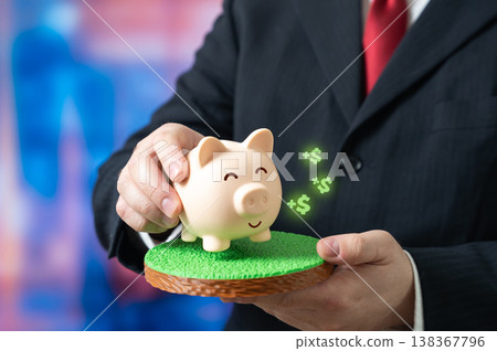 A piggy bank earns from pasture assets showing savings growth. Financial benefit and passive income. Investment strategy, capital accumulation, resource management support long term wealth building. A piggy bank earns from pasture assets showing savings growth. Financial benefit and passive income. Investment strategy, capital accumulation, resource management support long term wealth building. 138367796