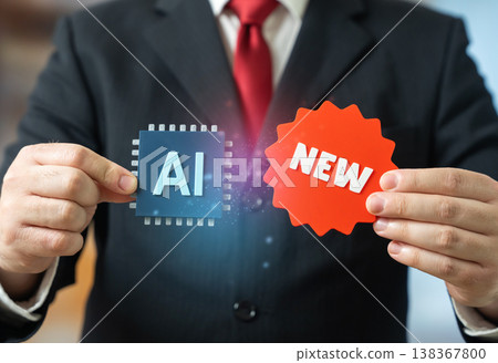 A businessman presents a new AI tool showing improved technology. Artificial intelligence innovation boosts efficiency. Business automation, solutions, and digital transformation enhance productivity A businessman presents a new AI tool showing improved technology. Artificial intelligence innovation boosts efficiency. Business automation, solutions, and digital transformation enhance productivity 138367800