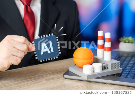 A businessman implements AI in industry using new tools and systems. Automation improves efficiency. Digital transformation, data usage, and innovation reshape production and operational performance A businessman implements AI in industry using new tools and systems. Automation improves efficiency. Digital transformation, data usage, and innovation reshape production and operational performance 138367825
