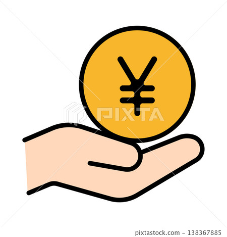 A circle icon on a hand represents payments and earnings. A circle icon on a hand represents payments and earnings. 138367885