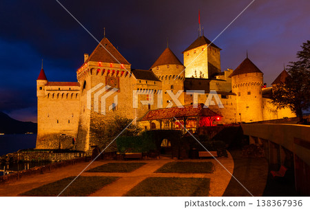 View of Chillon Castle on Lake Geneva 138367936