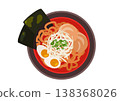 A delicious-looking super spicy ramen seen from above. 138368026