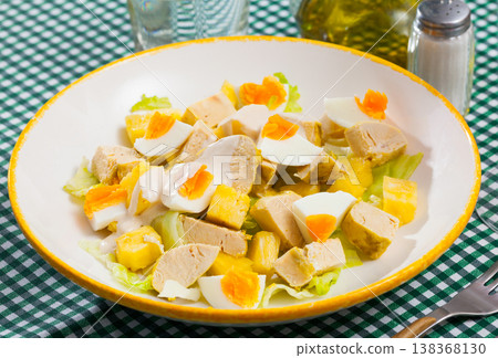 Salad with chicken, egg and pineapple Salad with chicken, egg and pineapple 138368130
