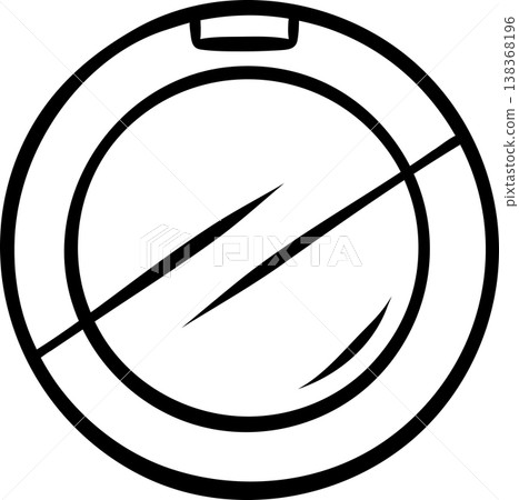 Black and white doodle of a round powder compact. Minimalist makeup icon for cosmetic packaging or beauty illustrations 138368196