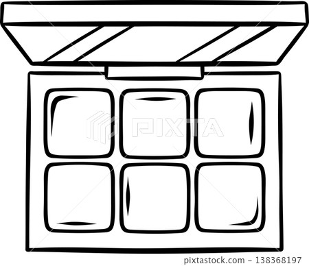 Black and white doodle of a rectangular eyeshadow palette. Minimalist makeup icon for beauty illustrations or cosmetic packaging 138368197