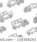 Retro car sedan, coupe, roadster, pickup truck. Vintage engraving seamless pattern 138368243