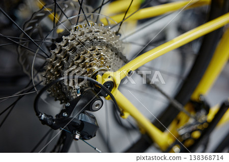 Detailed view of bicycle transmission system Detailed view of bicycle transmission system 138368714
