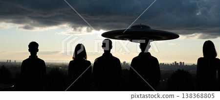 UFO, alien spaceship in the sky, invasion 138368805