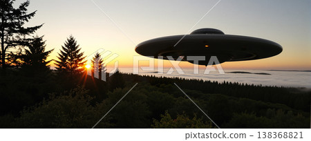 UFO, alien spaceship in the sky, invasion 138368821