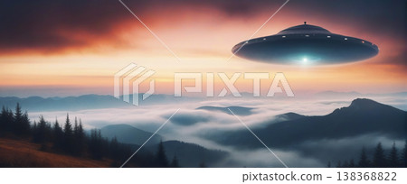 UFO, alien spaceship in the sky, invasion UFO, alien spaceship in the sky, invasion 138368822