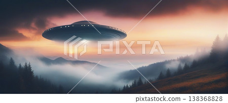 UFO, alien spaceship in the sky, invasion UFO, alien spaceship in the sky, invasion 138368828