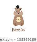 Vector illustration of a cute hamster in a hat who is holding a donut in his hands 138369189