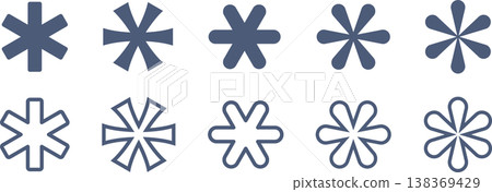 A set of asterisk mark materials made of six lines of various shapes. 138369429