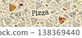 Seamless pattern slice pizza Pepperoni, Margherita, Mexican with ingredients. Vintage vector engrave 138369440