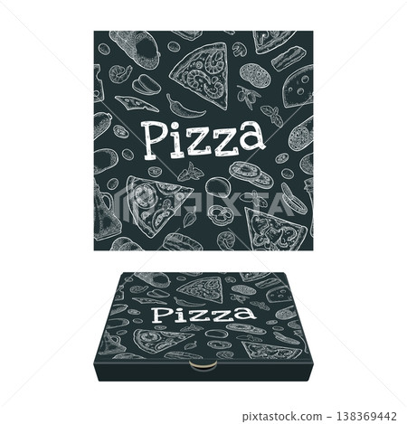 Seamless pattern slice pizza Pepperoni, Margherita, Mexican with ingredients. Vintage vector engrave Seamless pattern slice pizza Pepperoni, Margherita, Mexican with ingredients. Vintage vector engrave 138369442