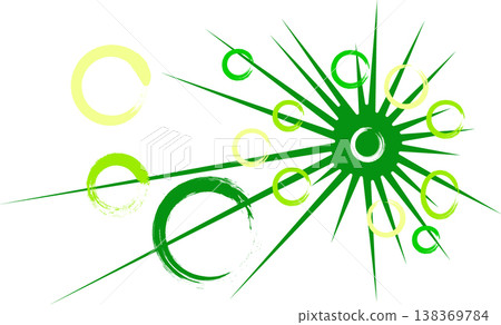Green and yellow abstract burst with circles and lines with design element Green and yellow abstract burst with circles and lines with design element 138369784