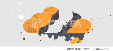 Cloud modern concept technology background with wireframe elements 138370040