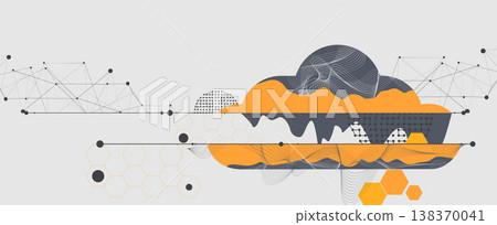 Cloud modern concept technology background with wireframe elements 138370041