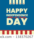 Retro Happy Independence Day poster with bold lettering, patriotic stars and striped border. Vintage 4th of July greeting design in Americana style. Vector illustration 138370267