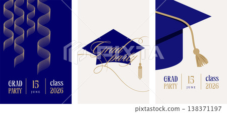 Class of 2026 elegant blue and gold graduation party celebration vertical invitations Class of 2026 elegant blue and gold graduation party celebration vertical invitations 138371197
