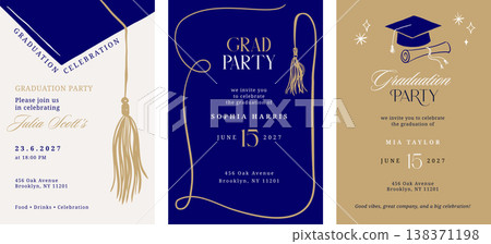 Class of 2026 elegant blue and gold graduation party celebration vertical invitations Class of 2026 elegant blue and gold graduation party celebration vertical invitations 138371198