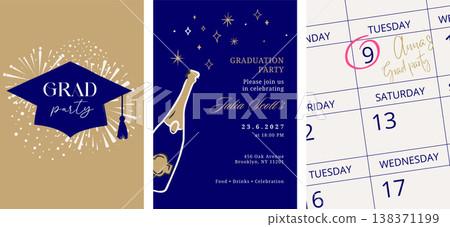 Class of 2026 elegant blue and gold graduation party celebration vertical invitations Class of 2026 elegant blue and gold graduation party celebration vertical invitations 138371199
