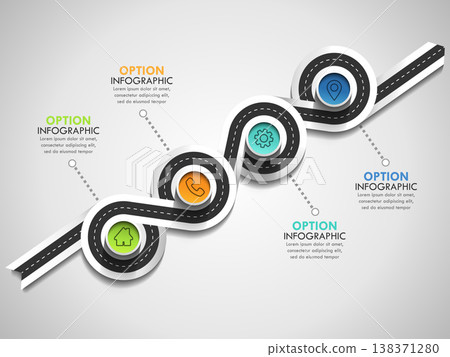 Business circle timeline banner. Modern business infographic. Infographic number options. Winding road timeline. Vector EPS 10 Business circle timeline banner. Modern business infographic. Infographic number options. Winding road timeline. Vector EPS 10 138371280