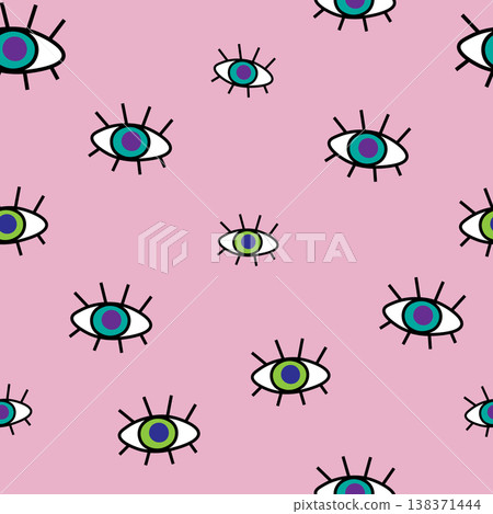 Abstract seamless pattern of cartoon eyes. Hipster background. Fabric pattern. Textile pattern. Vector EPS 10 Abstract seamless pattern of cartoon eyes. Hipster background. Fabric pattern. Textile pattern. Vector EPS 10 138371444