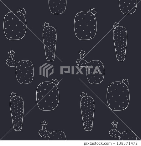 Seamless pattern of Mexican cactus flower. Cactus patches collection. Cactus seamless doodle background. Vector EPS 10 138371472