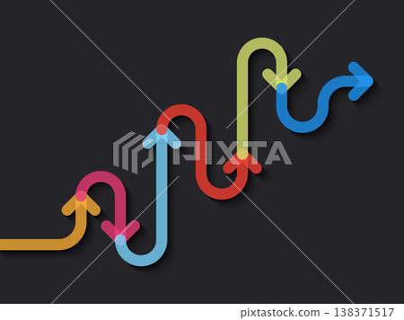 Road way location infographic template with a phased structure. Winding road timeline. Stylish Serpentine in the form of line arrows. Vector EPS 10 Road way location infographic template with a phased structure. Winding road timeline. Stylish Serpentine in the form of line arrows. Vector EPS 10 138371517