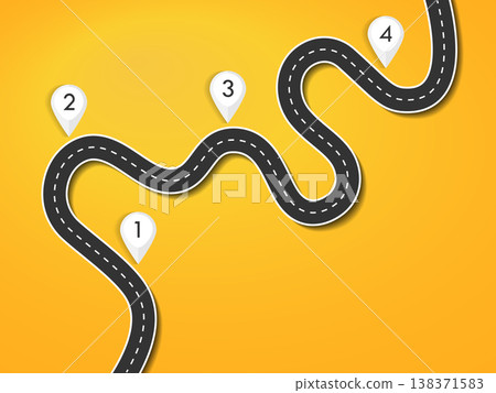 Road way location infographic template. Winding road on a colorful background. Road for the journey. Infographics for the journey. Stylish streamers. Vector EPS 10 Road way location infographic template. Winding road on a colorful background. Road for the journey. Infographics for the journey. Stylish streamers. Vector EPS 10 138371583