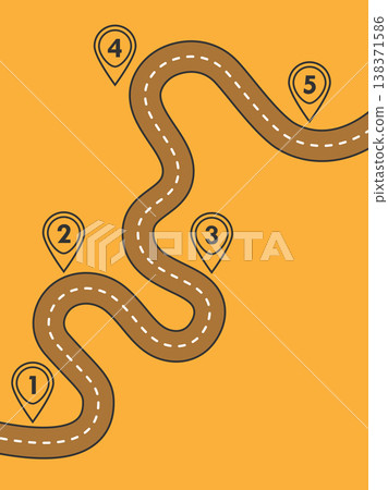 Road trip and Journey route. Business and Journey Infographic Design Template with flags and place for your data. Winding road on a colorful background. Stylish streamers. Vector EPS 10 Road trip and Journey route. Business and Journey Infographic Design Template with flags and place for your data. Winding road on a colorful background. Stylish streamers. Vector EPS 10 138371586