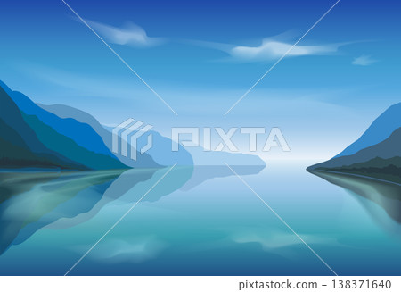 Vector landscape of a mountain lake in the morning Vector landscape of a mountain lake in the morning 138371640