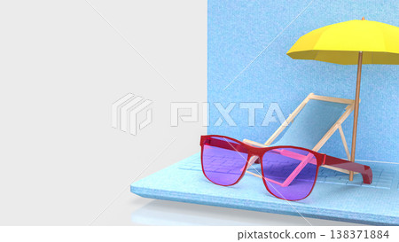 Summer Vacation Concept With Laptop Beach Scene 3d render. Summer Vacation Concept With Laptop Beach Scene 3d render. 138371884