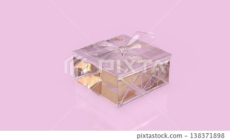 Transparent Gift Box With Ribbon On Pink Background 3d render. 138371898