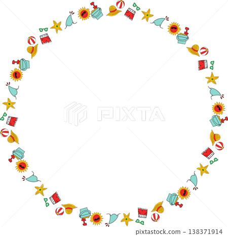 Summer Vacation Hand Drawn Icons On Blue Background Summer Vacation Hand Drawn Icons On Blue Background 138371914