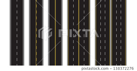 Set of Seamless Road Marking on a White Isolated Background. Top View. Straight Highway Infographic Templates. Vector EPS 10 138372276